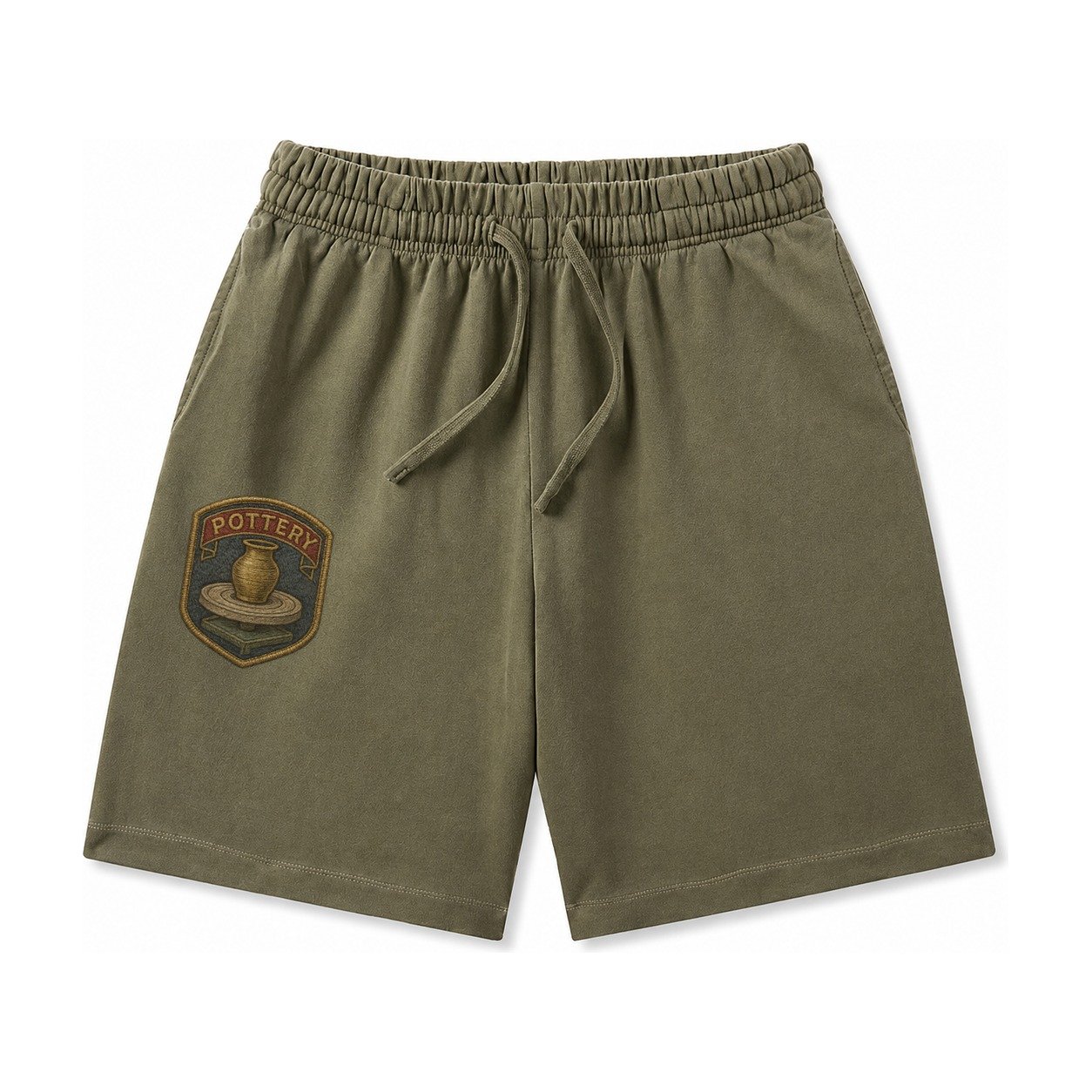Pottery Wheel With Clay Vessel Ceramicist Symbol Washed Shorts – Army Green