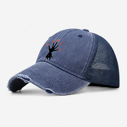 Spellcasting Hand With Sparks Witch Magic Washed Trucker Hat – Navy