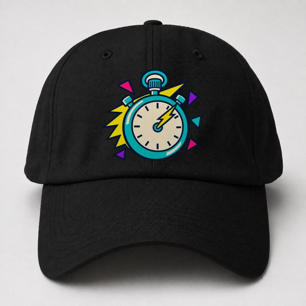 Lightning Stopwatch 90S Running Clubs Baseball Cap – Black