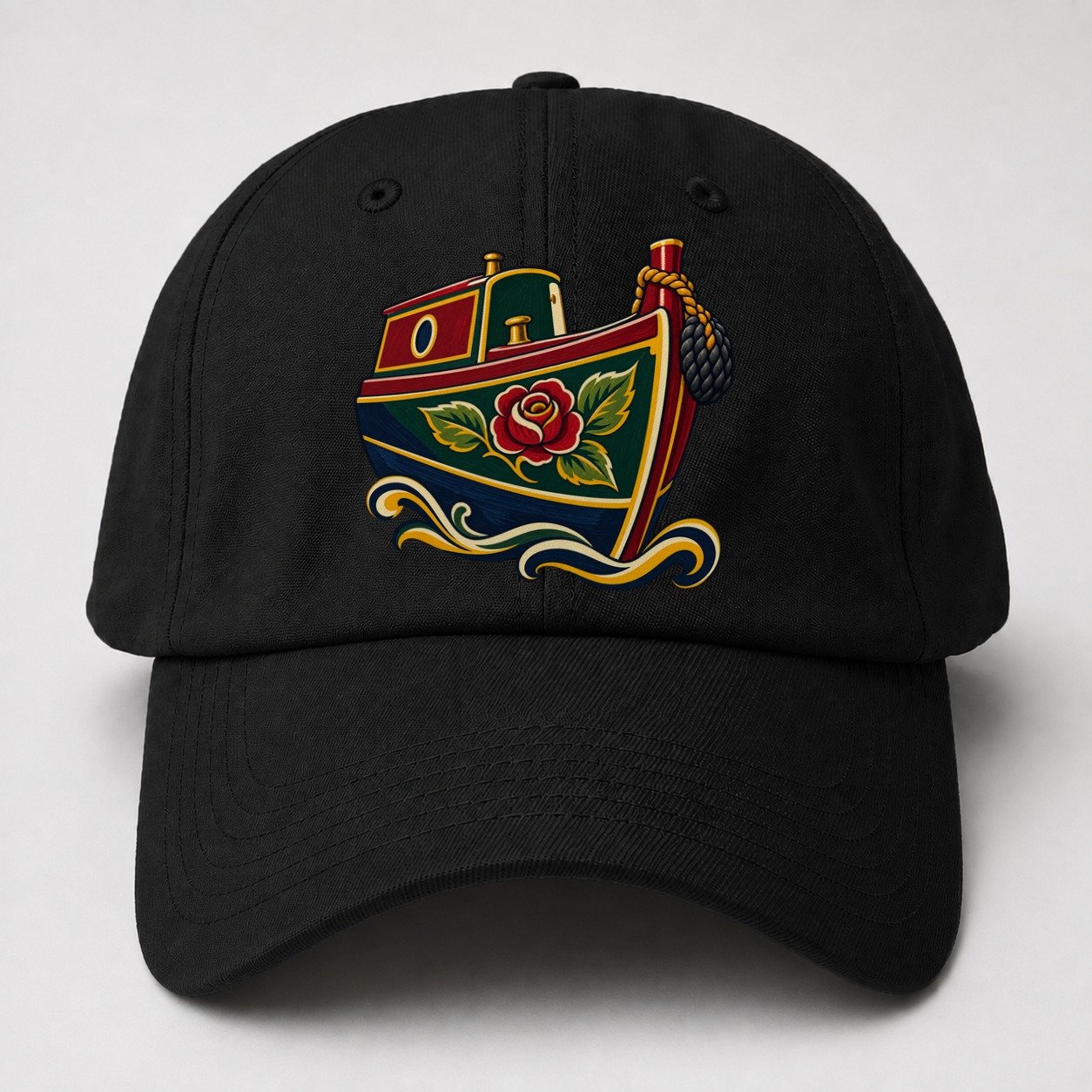 Canal Narrowboat Rose Painted Bow Uk Culture Heritage Baseball Cap – Black