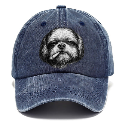 Shih Tzu A Lit Cigarette Smoking Dogs Smoking Dogs Portraits Classic Cap – Twilight Navy