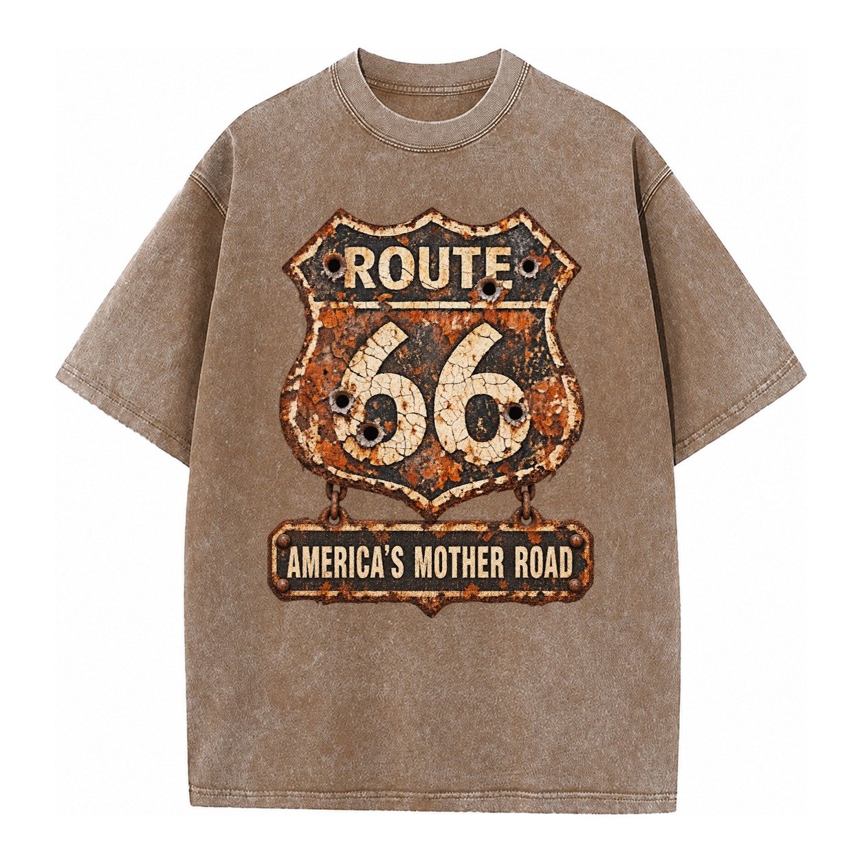 Route 66 Weathered Vintage T-shirt – Brown