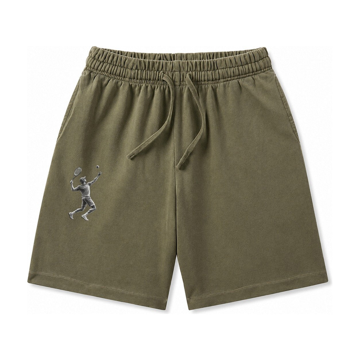 Tennis Player Serving Powerful Shot Washed Shorts – Army Green