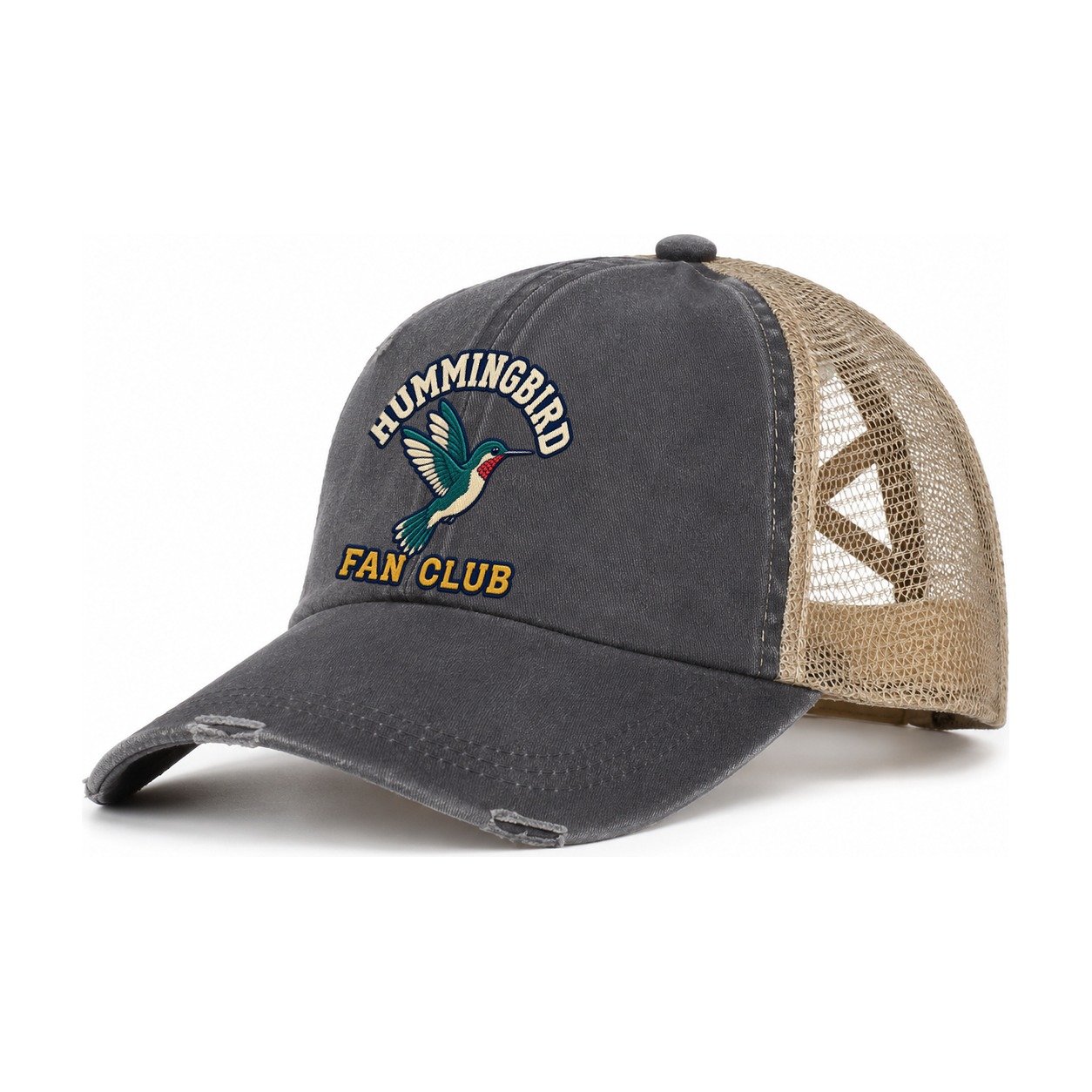 Hummingbird Fan Club Women's Ponytail Trucker Hat – Charcoal Khaki