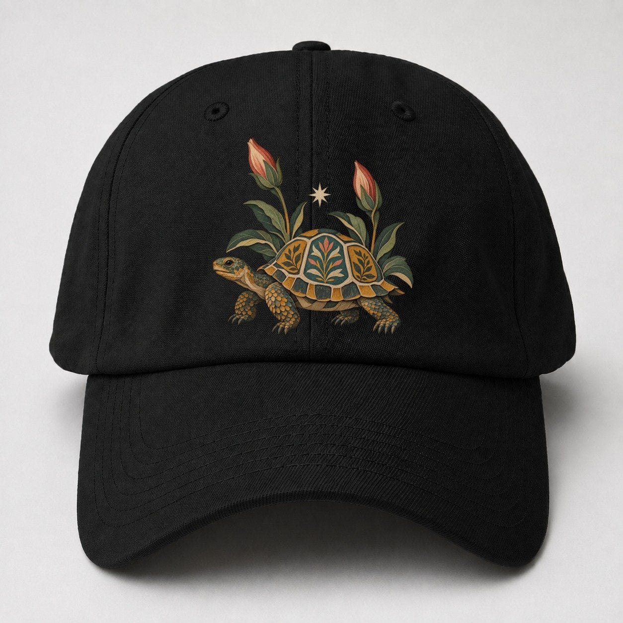Tortoise Night Garden Gentle Wild Baseball Cap – Black