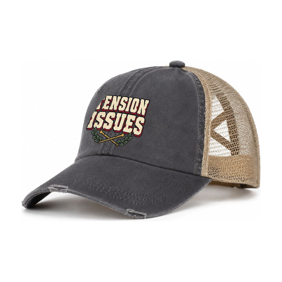 Tension Issues Yarn Crafts Women's Ponytail Trucker Hat – Charcoal Khaki