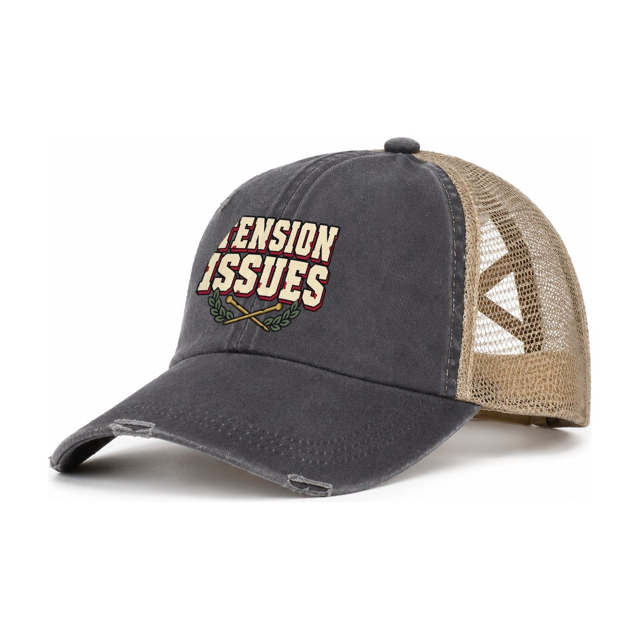 Tension Issues Yarn Crafts Women's Ponytail Trucker Hat – Charcoal Khaki