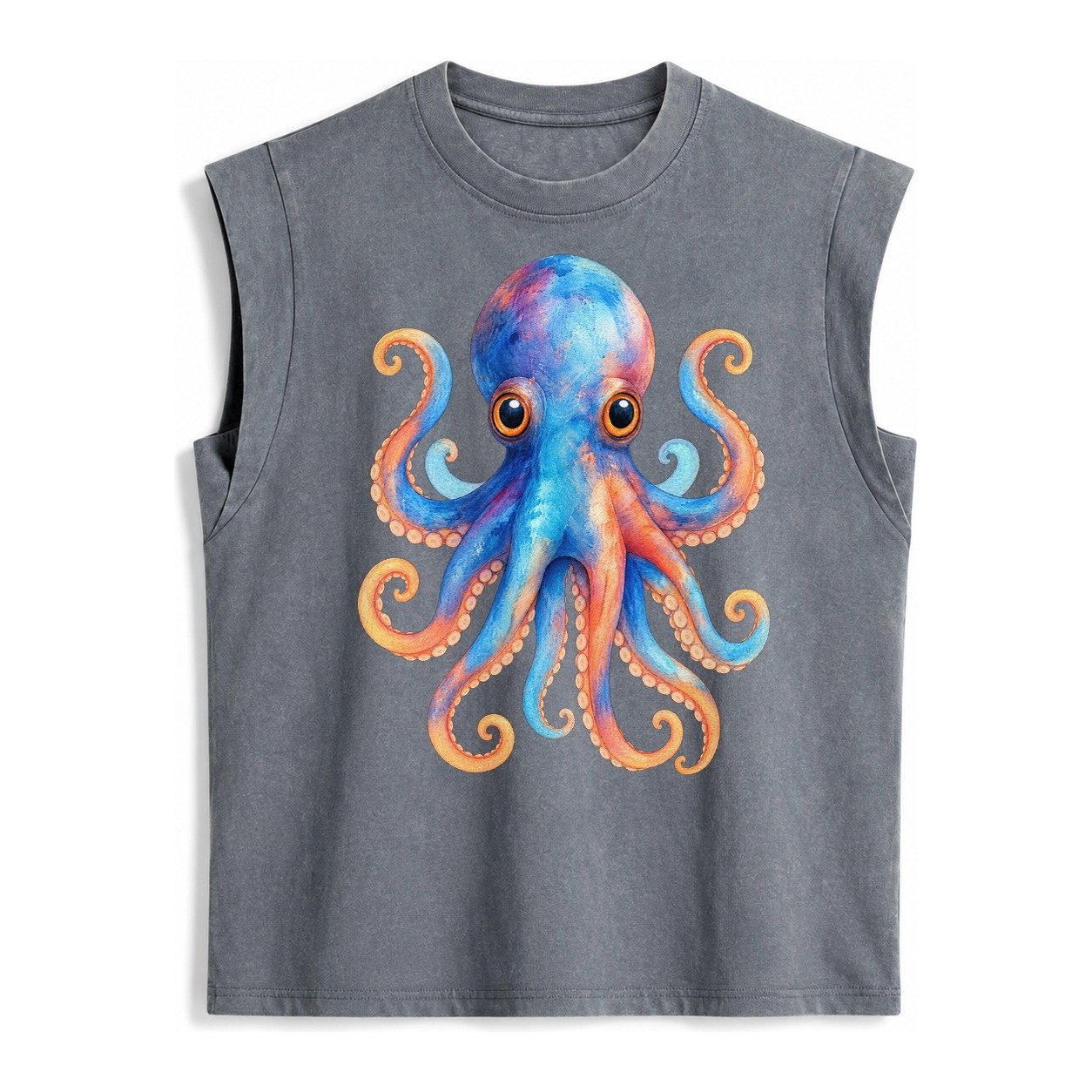 Octopus Cute Vintage Washed Tank – Grey