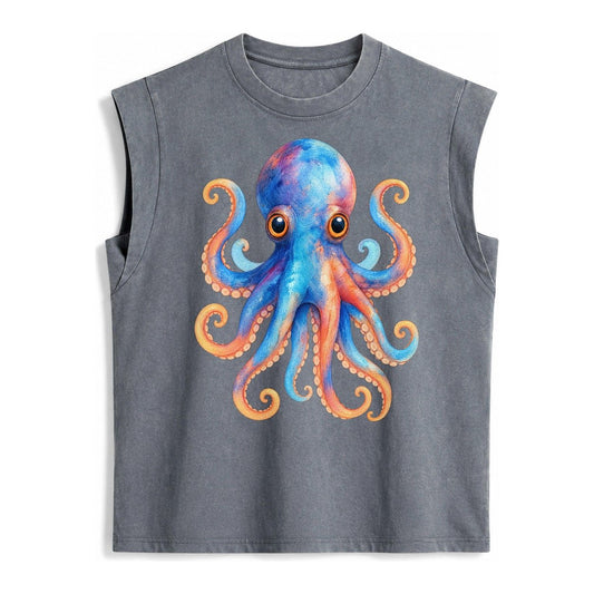 Octopus Cute Vintage Washed Tank – Grey