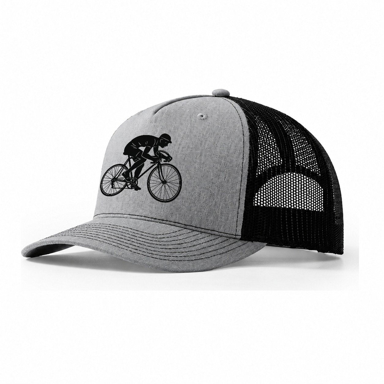 Cyclist Sprinting In Racing Position Trucker Hat – Sport Grey Black