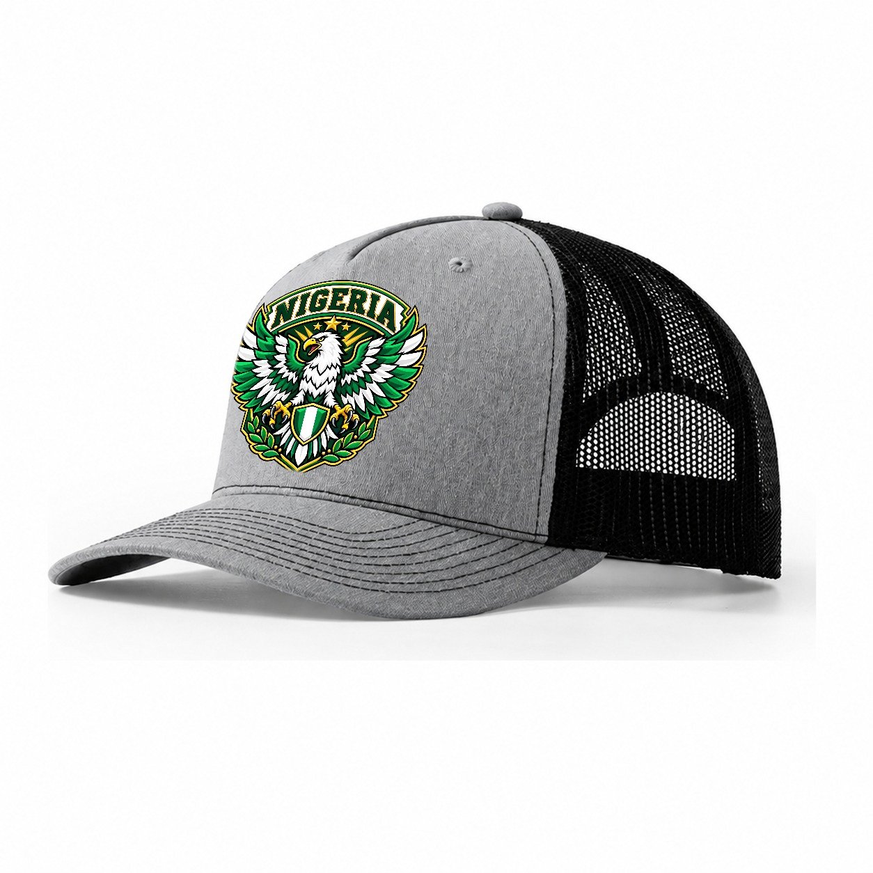 Nigeria Retro Badge Country Logos Trucker Hat – Sport Grey Black