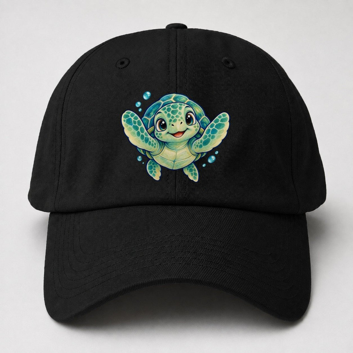Sea Turtle Front Paddle Sea Sprite Baseball Cap – Black