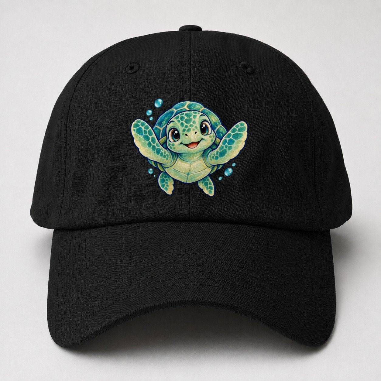 Sea Turtle Front Paddle Sea Sprite Baseball Cap – Black