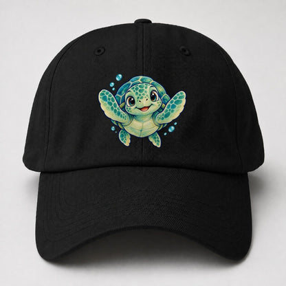 Sea Turtle Front Paddle Sea Sprite Baseball Cap – Black