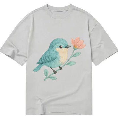 Aqua Chickadee Perched On Mint Eucalyptus Turquoise Cap Swee Classic T-shirt – Grey