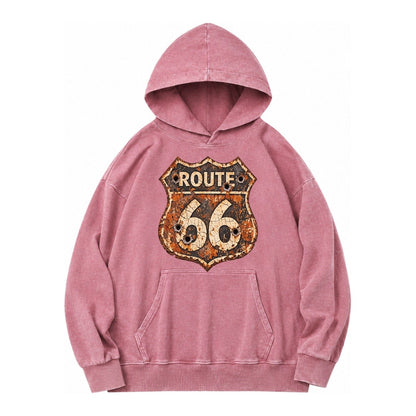Weathered Marker Rust Aged Route 66 Sign Desert Sun Bleached Vintage Washed Hoodie – Dusty Rose