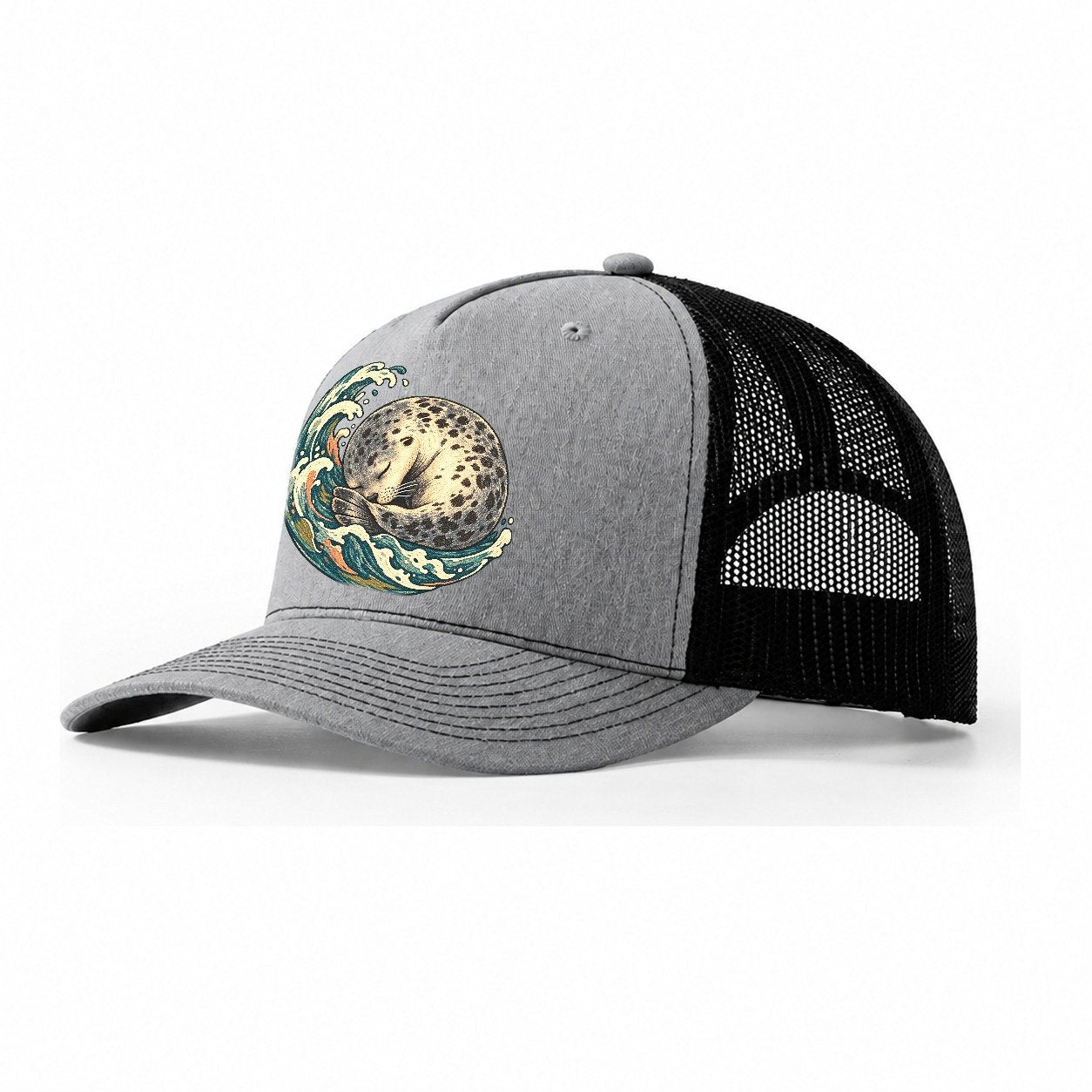 Sleeping Seal Tide Crescent Gentle Wild Trucker Hat – Sport Grey Black