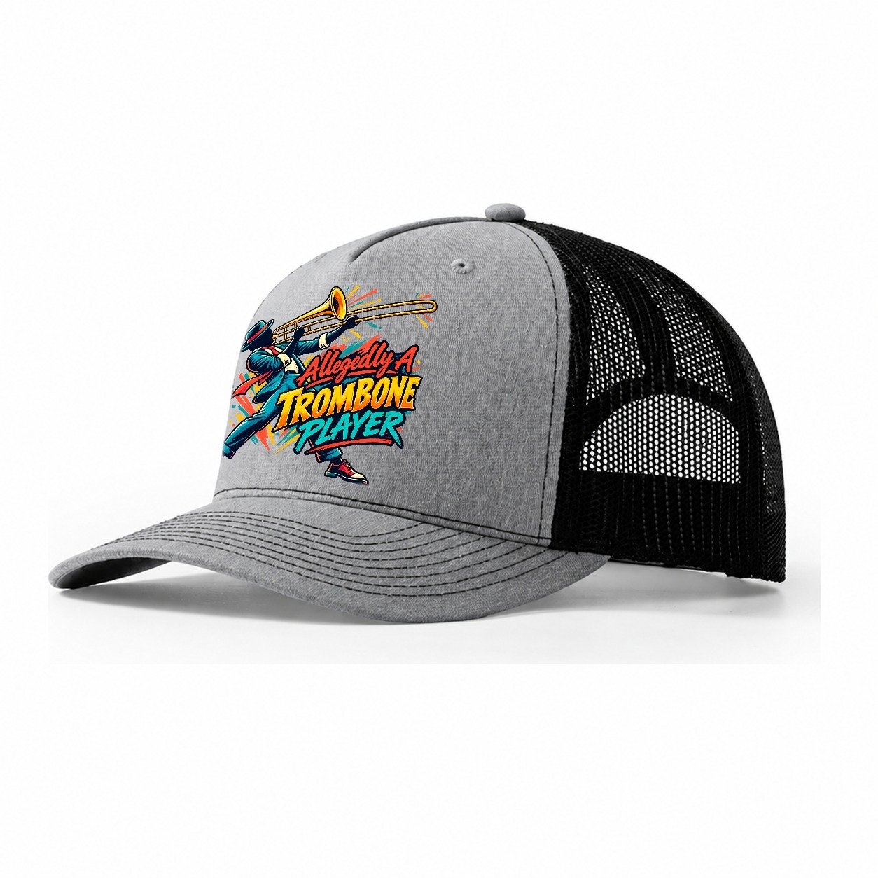 Allegedly A Trombone Player Music Instruments Trucker Hat – Sport Grey Black