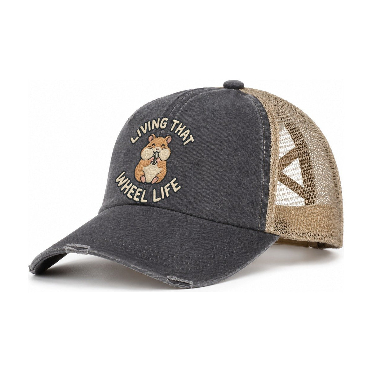 Hamster Animal Puns Women's Ponytail Trucker Hat – Charcoal Khaki