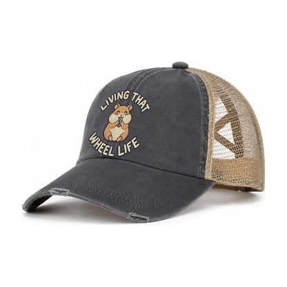Hamster Animal Puns Women's Ponytail Trucker Hat – Charcoal Khaki