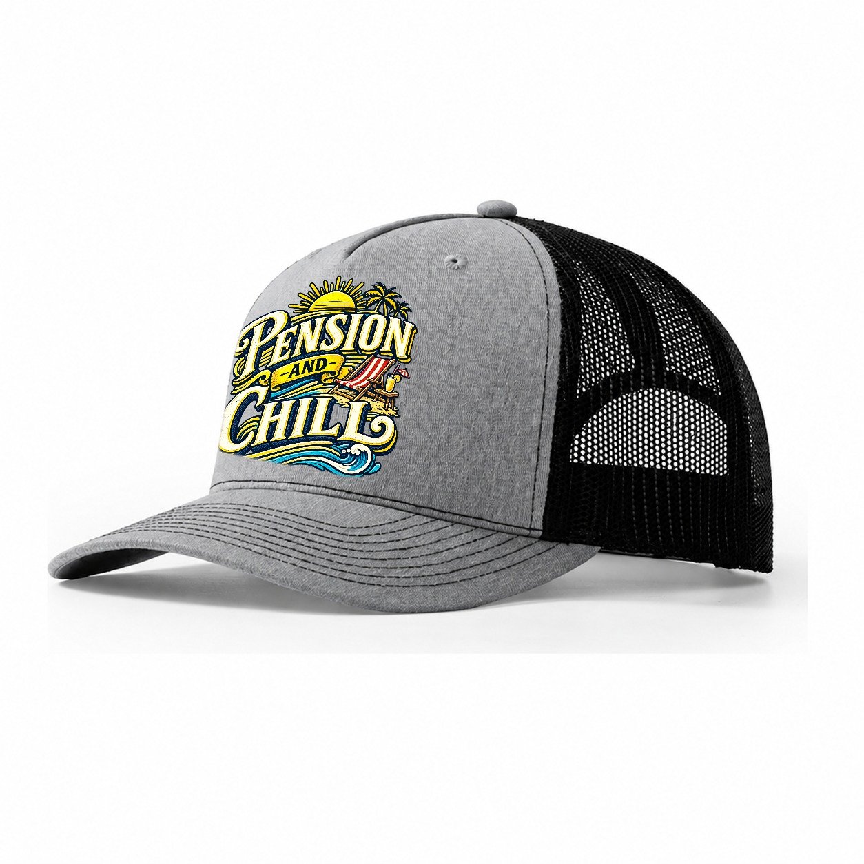 Pension And Chill Retired Living Trucker Hat – Sport Grey Black