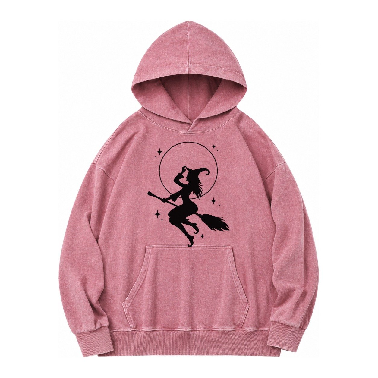 Witch On Broom Vintage Washed Hoodie – Dusty Rose