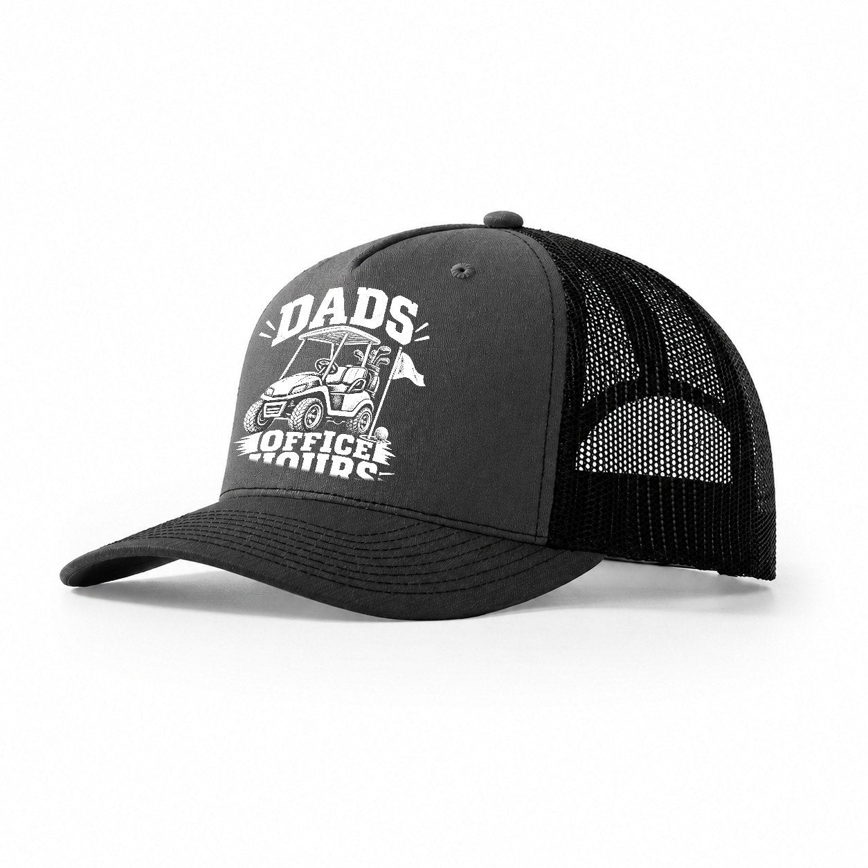 Dads Office Hours Golf Life Trucker Hat – Dark Grey Black