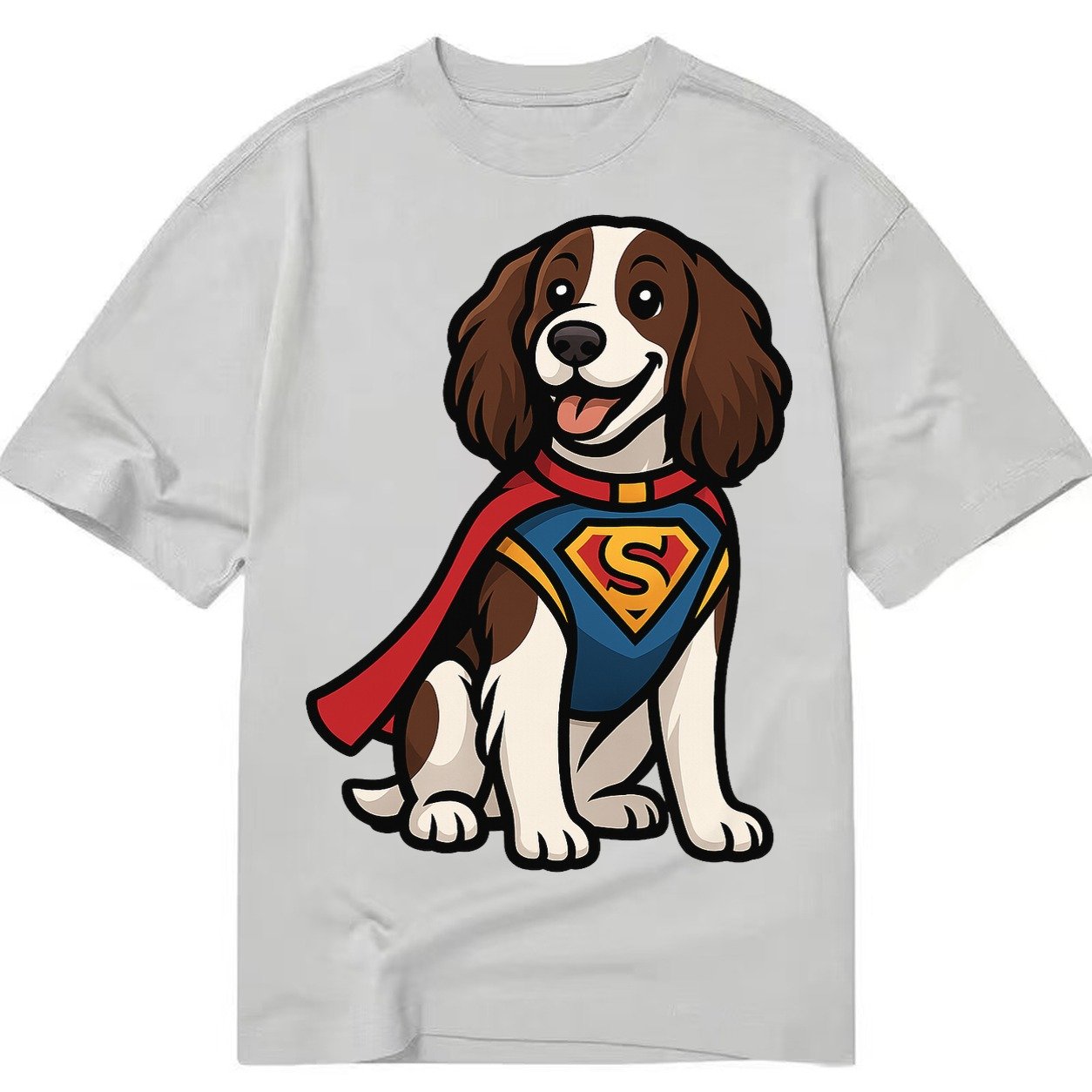 Springer Spaniel Friendly Hero Sitting Attentive With Paws V Classic T-shirt – Grey