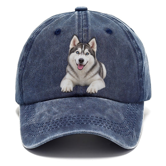 Siberian Husky Lying Down Top Breeds Classic Cap – Twilight Navy