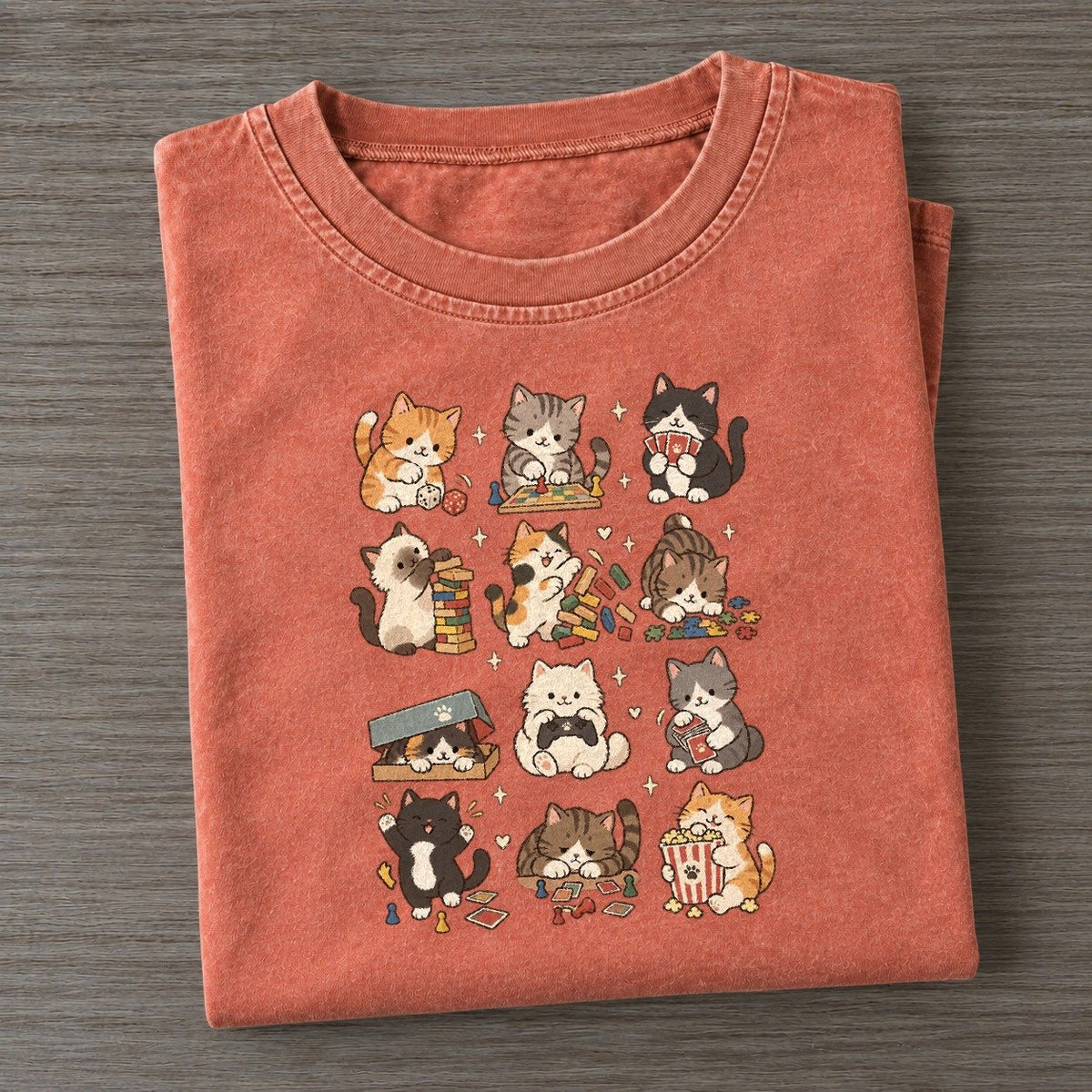 Game Night Cat Club Vintage T-shirt – Terracotta