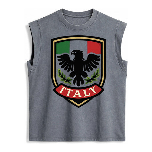 Italy Tricolor Logo Vintage Washed Tank – Grey