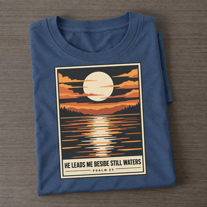 He Leads Me Beside Given Light Classic T-shirt – Twilight Navy