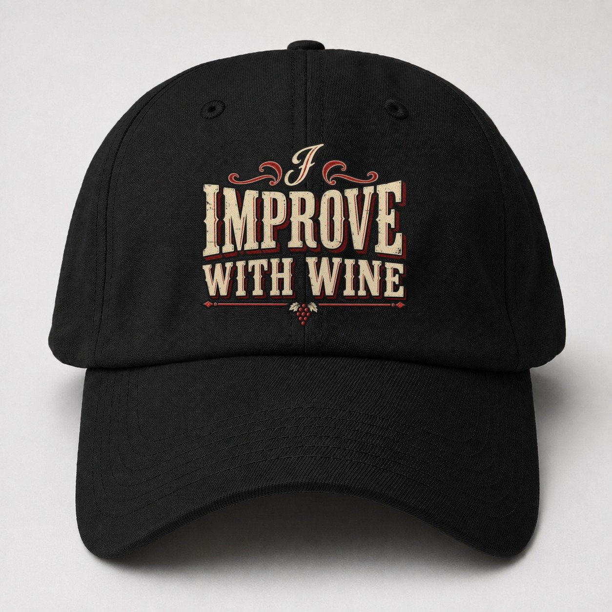 I Improve With Wine American Wit Baseball Cap – Black