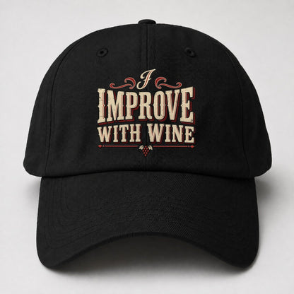 I Improve With Wine American Wit Baseball Cap – Black