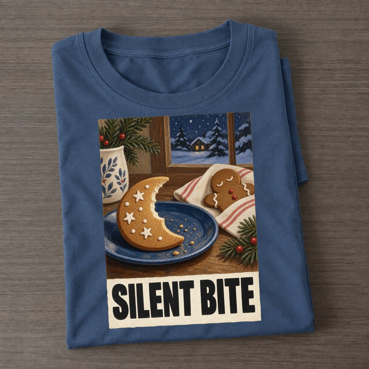 Silent Bite Painted Pop Culture Pun Classic T-shirt – Twilight Navy