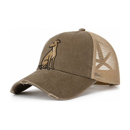 Whippet Fawn Colored Design Women's Ponytail Trucker Hat – Coffee Khaki
