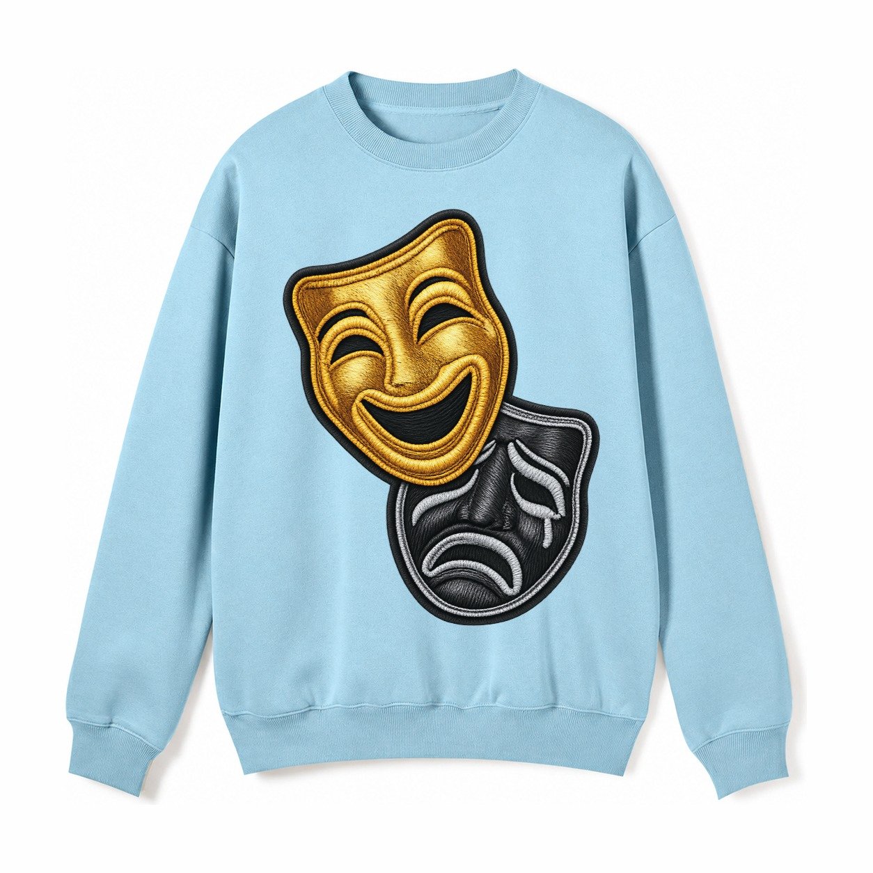 Broadway Masks Comedy Tragedy Masks In Gold And Black Theate Fleece Sweatshirt – Light Blue
