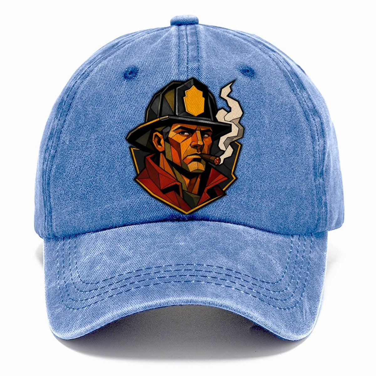 Firefighter Helmet Portrait Classic Cap – Summer Sky