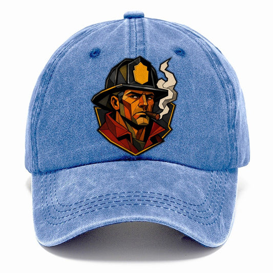 Firefighter Helmet Portrait Classic Cap – Summer Sky
