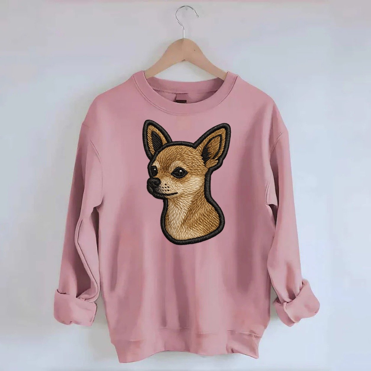 Chihuahua Modern Tiny Dog Logo With Bo Crewneck Sweatshirt – Pink