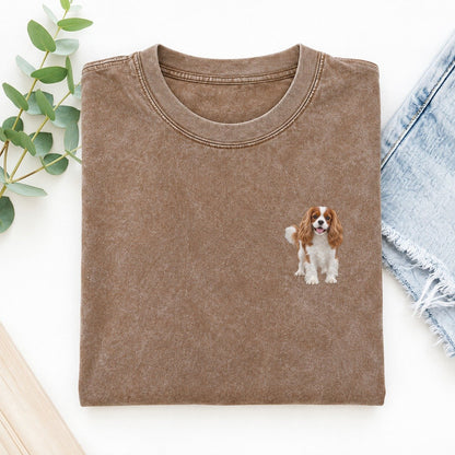 Cavalier Spaniel Standing Left Chest Vintage T-shirt – Brown