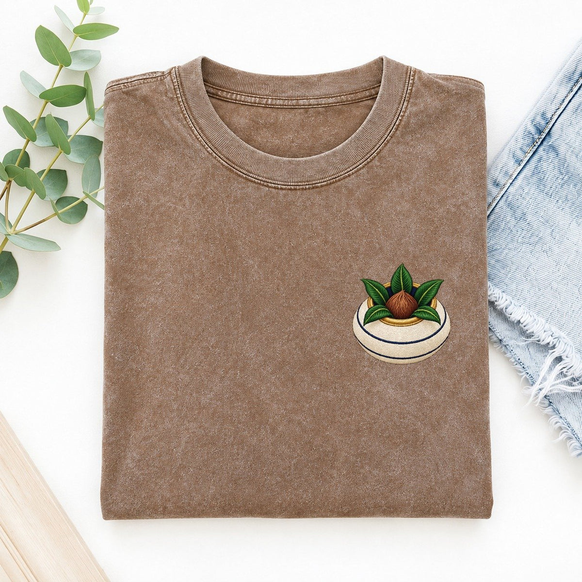 Kalash Coconut Crown Left Chest Vintage T-shirt – Brown