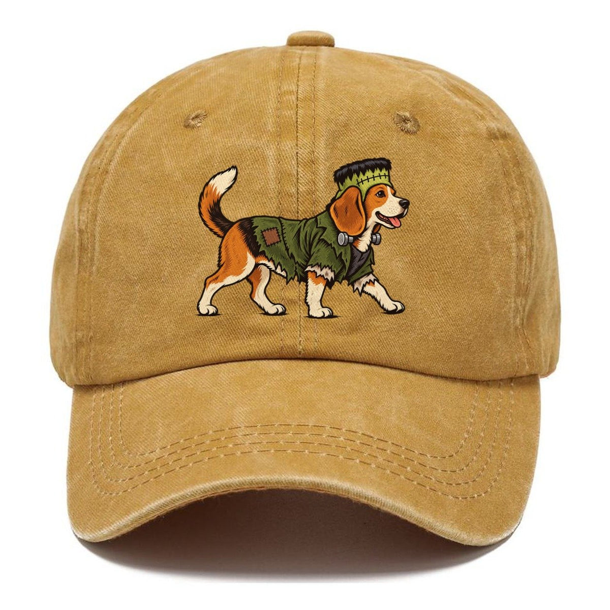 One Beagle In Halloween Costume Frankenstein S Monster With Neck Bolts And A Flat Top Head Patch Halloween Dog Parade Classic Cap – Golden Harvest