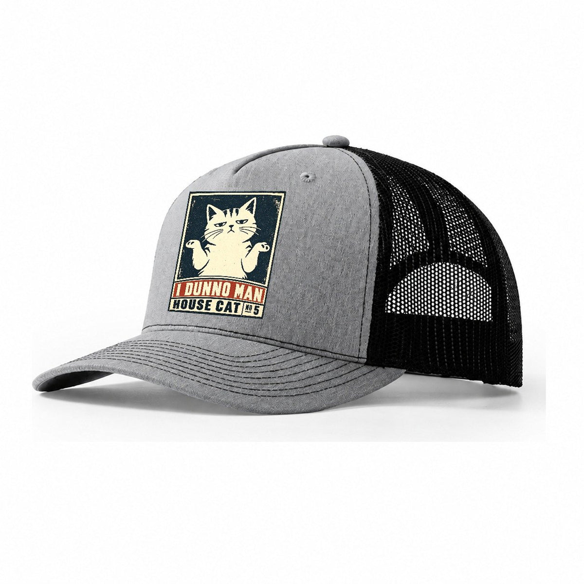 I Dunno Man Neko Says No Trucker Hat – Sport Grey Black