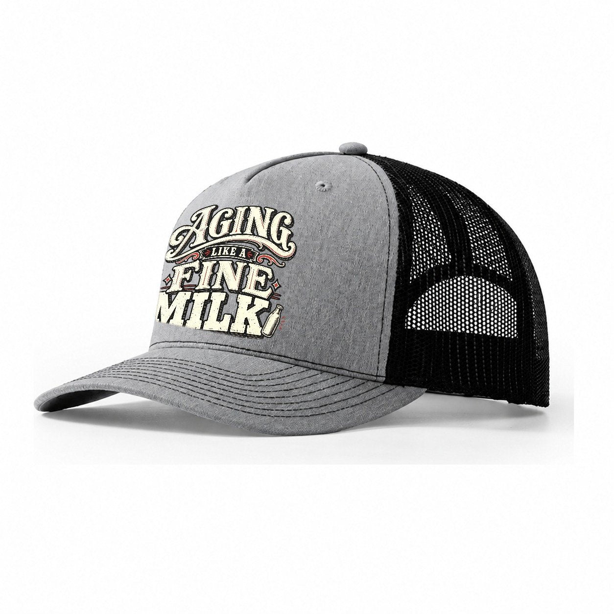 Aging Like A Fine Milk American Wit Trucker Hat – Sport Grey Black