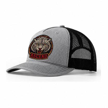 Snow Leopard Ascend Badge Trucker Hat – Sport Grey Black