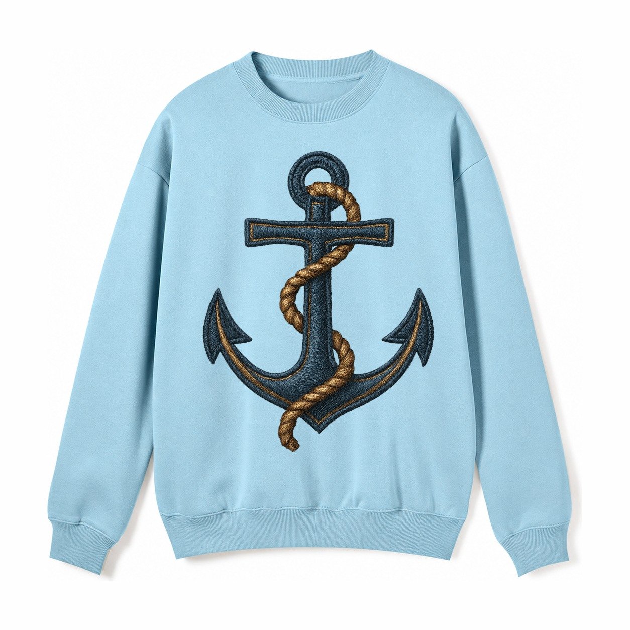 Anchor And Rope Nautical Illustration Fleece Sweatshirt – Light Blue