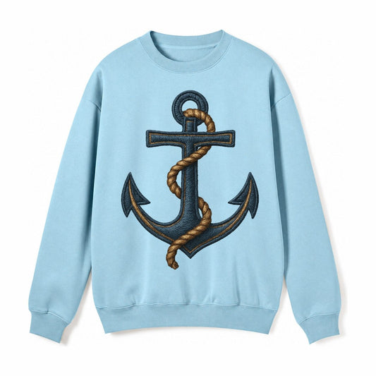 Anchor And Rope Nautical Illustration Fleece Sweatshirt – Light Blue