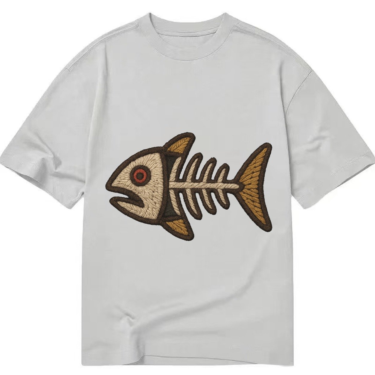 Fish Skeleton Fish Bones In Artistic Pattern Classic T-shirt – Grey
