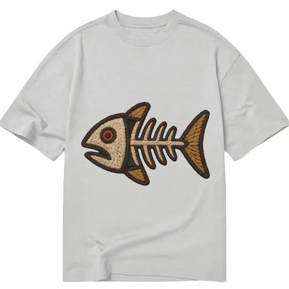 Fish Skeleton Fish Bones In Artistic Pattern Classic T-shirt – Grey